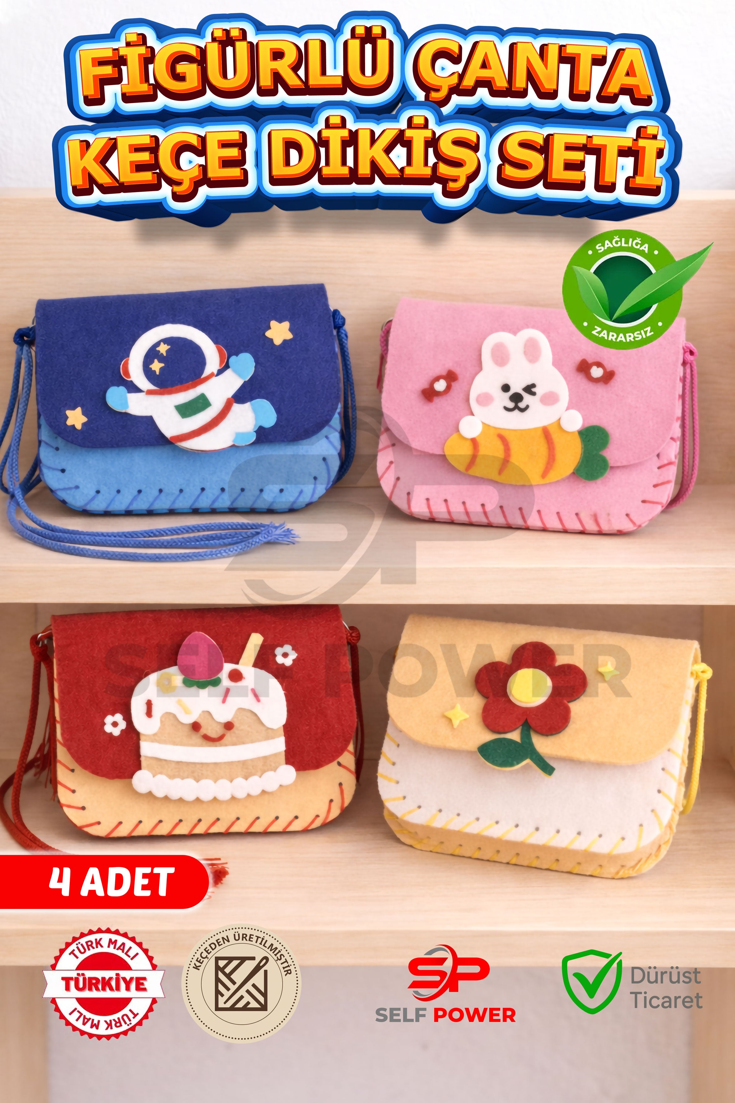 4 Adet Keçe'den üretilmiş Eğitici Fiğürlü Şık Motor beceri gelişimi çanta dikiş Kiti ip iğne dahil