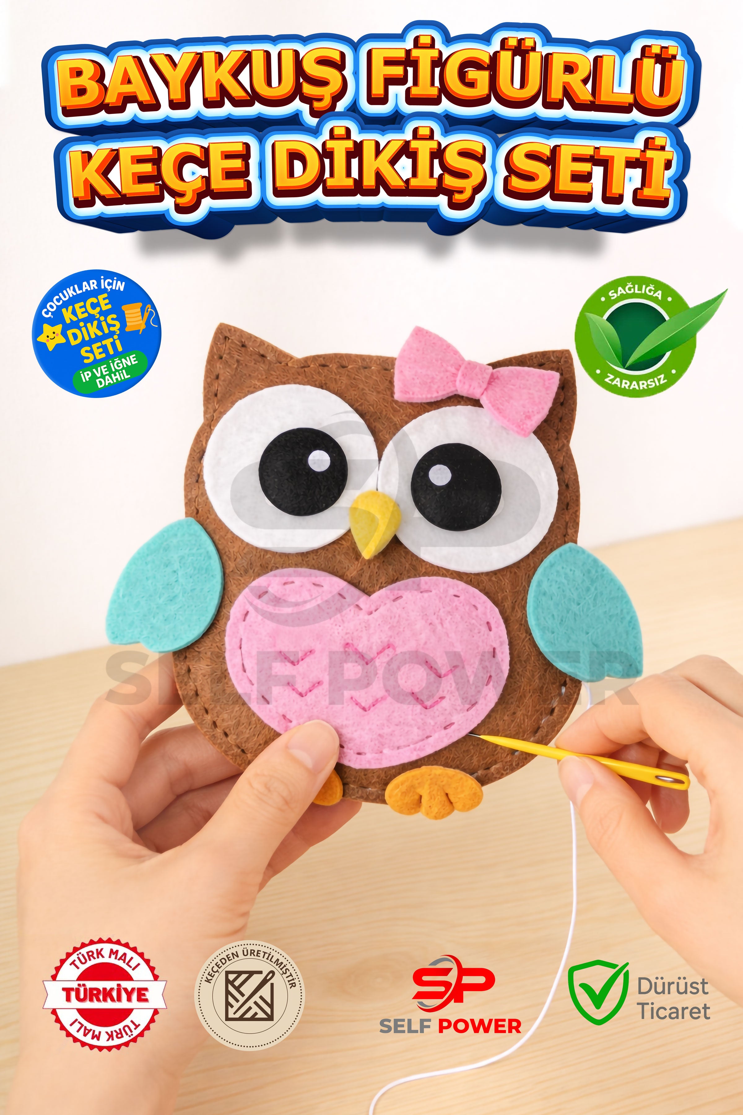 TOPTAN 10  ADET BAYKUŞ FİGÜRLÜ KEÇE DİKİŞ SETİ İP,İĞNE,ELYAF DAHİL BÜYÜK BOY