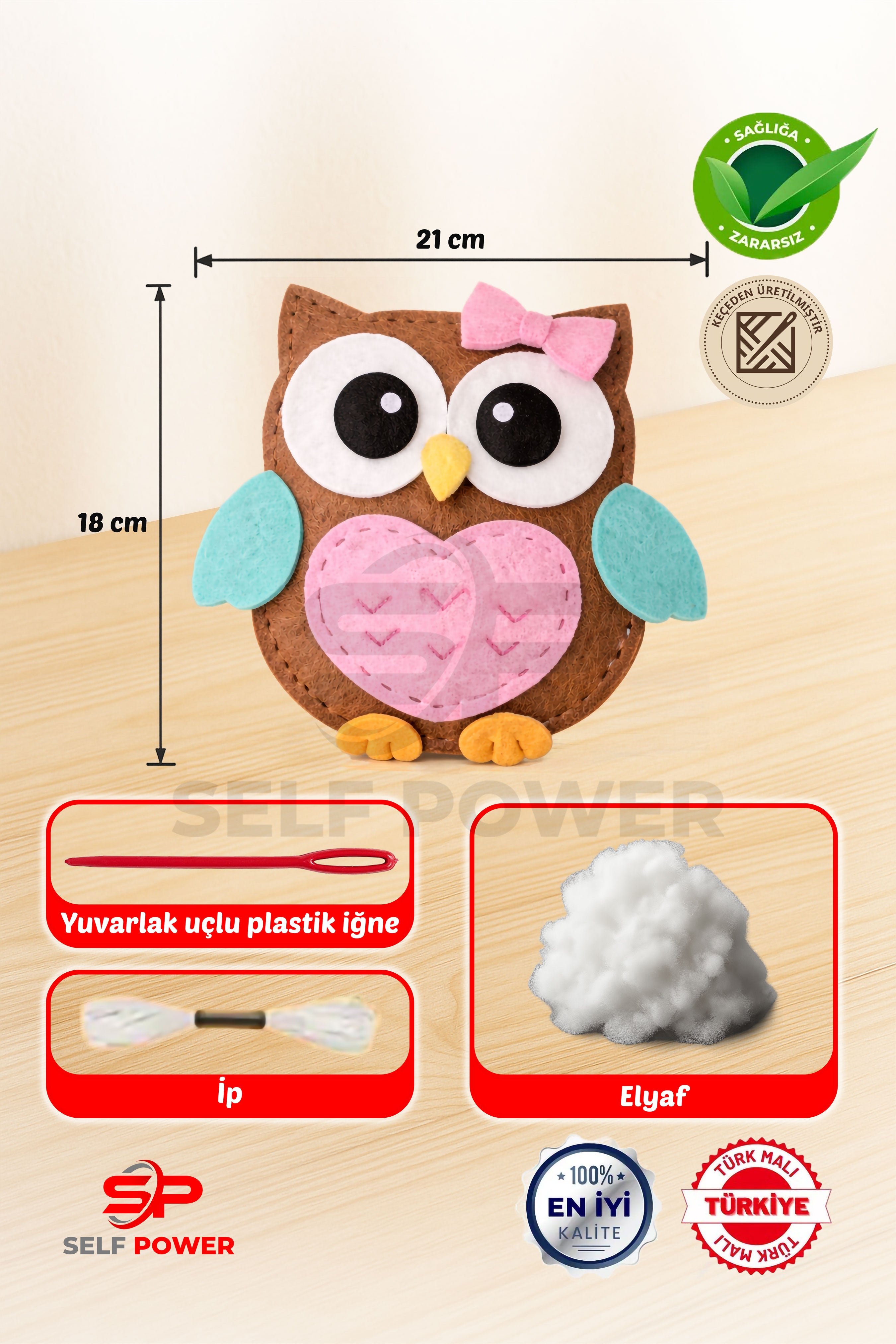 TOPTAN 10  ADET BAYKUŞ FİGÜRLÜ KEÇE DİKİŞ SETİ İP,İĞNE,ELYAF DAHİL BÜYÜK BOY